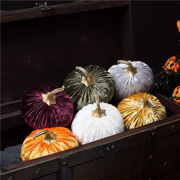 Set of 6 pack Handmade Velvet Pumpkins Decor,Super Soft Stuffed Pumpkin - Picture 2 of 7